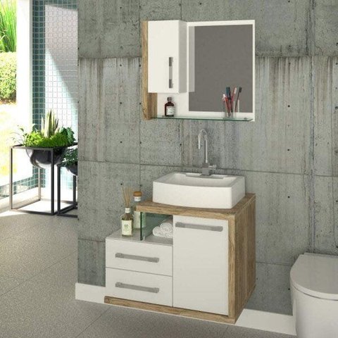 Conjunto para Banheiro Gabinete com Cuba e Espelheira Legno 650W Branco