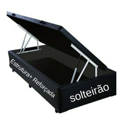 Cama Box Bau Solteirão Premium ( Blindada ) Super Reforçada - Corino - Preto