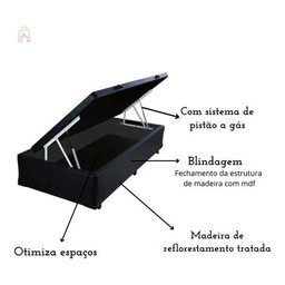 Cama Box Bau Solteirão Premium ( Blindada ) Super Reforçada - Corino - Preto - 5