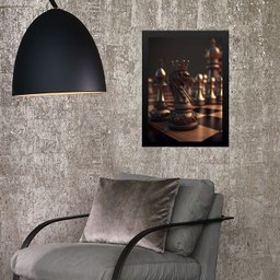 Quadro Tabuleiro Xadrez- Cavalo 24x18cm - com Vidro:madeira Branca - 1