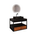 Ver imagem 1 de Gabinete Harley com Cuba Torneira Espelho Redondo Led 50cm Preto/nature