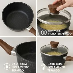 Conjunto de Panelas Antiaderente Preto com Tampa de Vidro - 4 Peças - 6