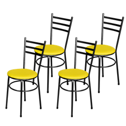 Jogo 4 Cadeiras Para Cozinha Epoxi Craqueada Assento Estofado - Amarelo - 1