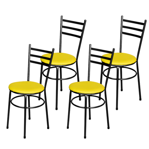 Jogo 4 Cadeiras Para Cozinha Epoxi Craqueada Assento Estofado Preto