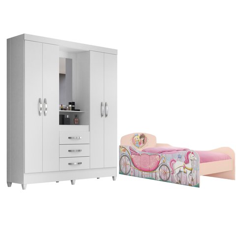 Jogo Duas Peças Infantil Guarda-Roupa Capri Moval e Cama Floresta Estrela