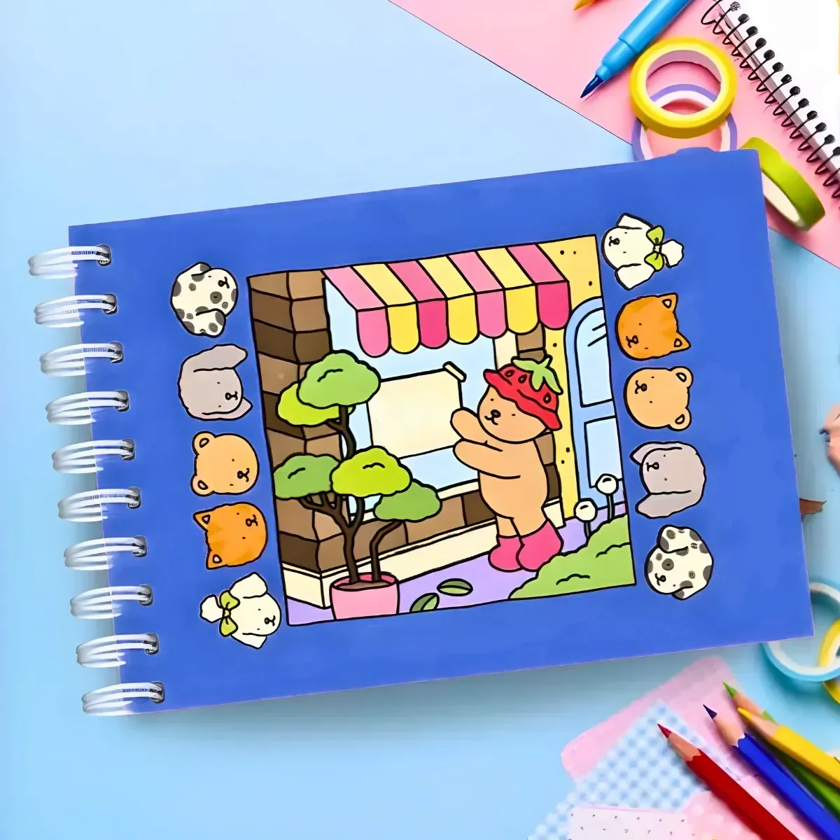 Kit Livro de Colorir Capa Dura + 24 Canetinhas Coloridas- Azul - 5