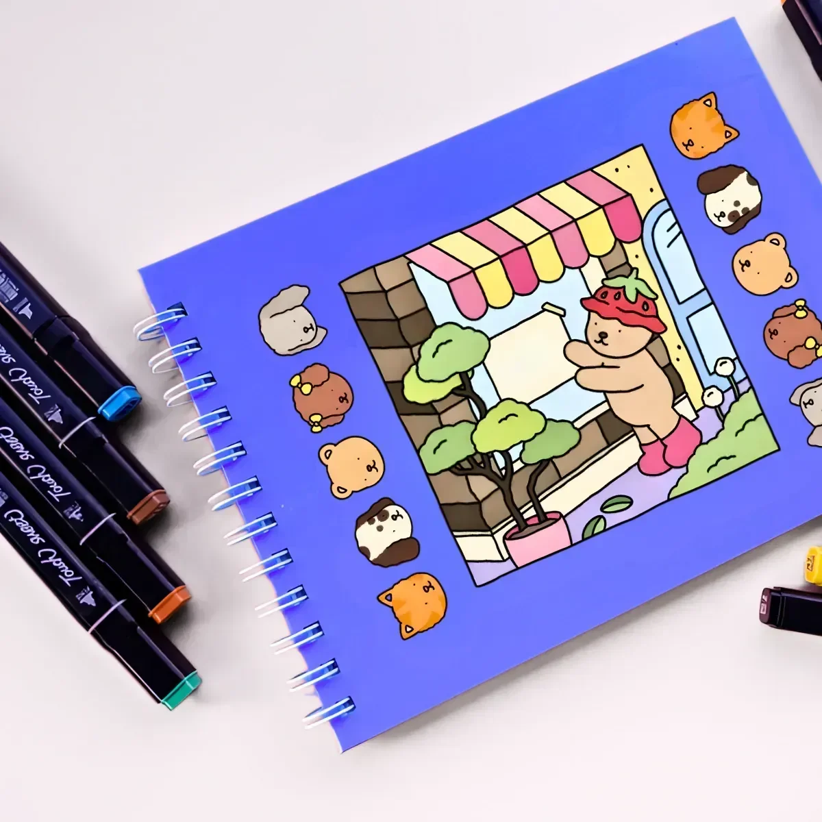 Kit Livro de Colorir Capa Dura + 24 Canetinhas Coloridas- Azul - 6