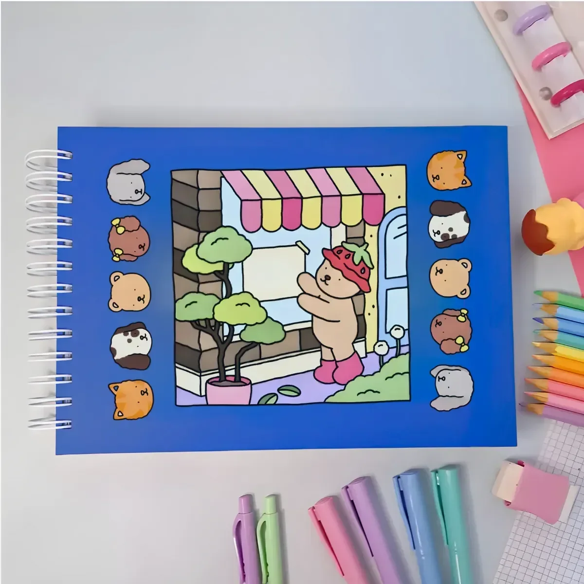 Kit Livro de Colorir Capa Dura + 24 Canetinhas Coloridas- Azul - 8