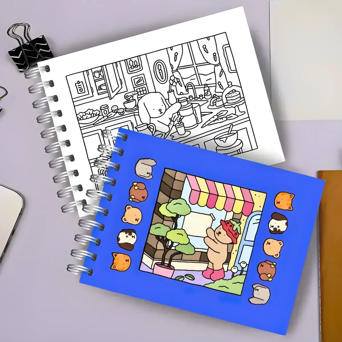 Kit Livro de Colorir Capa Dura + 24 Canetinhas Coloridas- Azul - 2