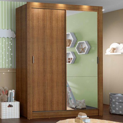 Guarda-Roupa Infantil Madesa Bento 2 Portas de Correr com Espelho 2 Gavetas Rustic Cor:Rustic