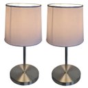 Ver imagem 5 de Kit 2 Luminária mini abajur base escovada cupula tecido Branca