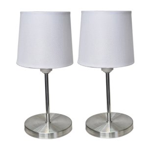 Kit 2 Luminária mini abajur base escovada cupula tecido Branca