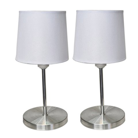 Kit 2 Luminária mini abajur base escovada cupula tecido Branca