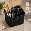 Ver imagem 2 de Organizador de Mesa Rattan Preto 6 Divisorias Cesto Multiuso Porta Talheres Utensilios Cozinha Escri