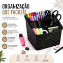 Ver imagem 4 de Organizador de Mesa Rattan Preto 6 Divisorias Cesto Multiuso Porta Talheres Utensilios Cozinha Escri