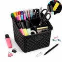 Ver imagem 3 de Organizador de Mesa Rattan Preto 6 Divisorias Cesto Multiuso Porta Talheres Utensilios Cozinha Escri