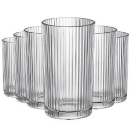 Jogo com 6 Copos de Vidro Graffiato Transparente para Suco ou Água 420ml - 1