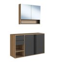 Ver imagem 2 de Gabinete de Banheiro 110cm com Espelheira 2 Portas sem Cuba Antônia Preto/Mel/Grafite