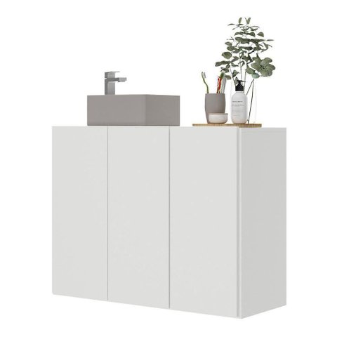 Gabinete Banheiro 3 Portas Suspenso 90Cm Multimóveis V5029 Branco Branco