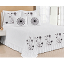 Ver imagem 1 de Kit Cobre Leito Casal Queen Encanto 07 Peças Bordado Colcha - Branco com Preto