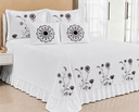 Ver imagem 1 de Kit Cobre Leito Casal Queen Encanto 07 Peças Bordado Colcha - Branco com Preto