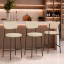 Ver imagem 1 de Kit 3 Banquetas Alta Sala de Jantar Lisa Pés Preto Linho Bege m² - Monari Design