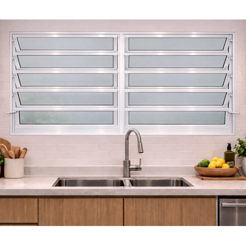Vitro Basculante 2 Seções 100x120 Alumínio Branco Linha 25
