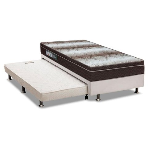 Cama Box Baú C/auxiliar Solteiro: Colchão Ortopédico Ortobom Light + Base Crc Courano White(