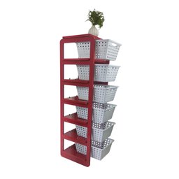 Organizador 6 Cestos Vermelho com Cestos Brancos Organizer - 3