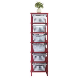 Organizador 6 Cestos Vermelho com Cestos Brancos Organizer - 1