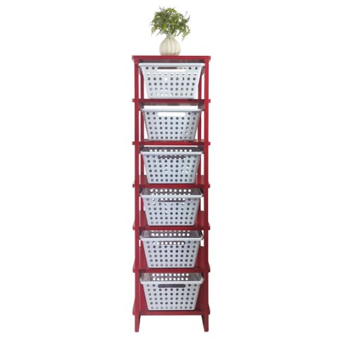 Organizador 6 Cestos Vermelho com Cestos Brancos Organizer