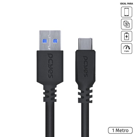 Cabo para Celular Smartphone Usb Tipo C para Usb a 3.0 1 Metro Preto - P3uacp-1