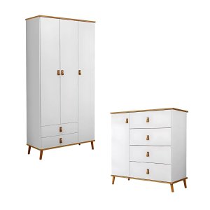Kit Luxo Jujuba Cômoda Guarda Roupas Elegante Mdf Resistente:branco