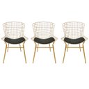 Ver imagem 1 de Kit 3 Cadeiras para Cozinha Bertoia Cor Dourado Fosco Assento Preto Tubular Poltronas do Sul