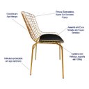 Ver imagem 2 de Kit 3 Cadeiras para Cozinha Bertoia Cor Dourado Fosco Assento Preto Tubular Poltronas do Sul