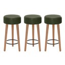 Ver imagem 1 de Kit 03 Banquetas Baixa Estofada Pés De Madeira Verde