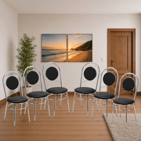 Conjunto 6 Cadeiras para Cozinha Cromado/Preto