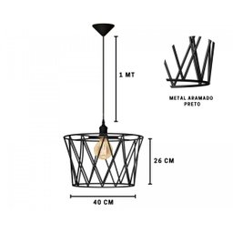 Pendente Onix Lustre de Teto Aramado Estilo Industrial Preto - 5