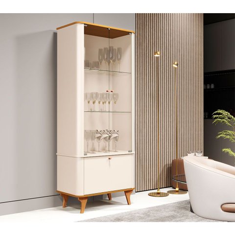 Cristaleira Louceira Sala de Jantar com Vidro Arumã MDF Design Moderno