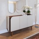 Ver imagem 1 de Buffet para Sala de Jantar 3 Portas Pés de Madeira Maciça Jurerê Branco/Off White Matte/Nogueira Real