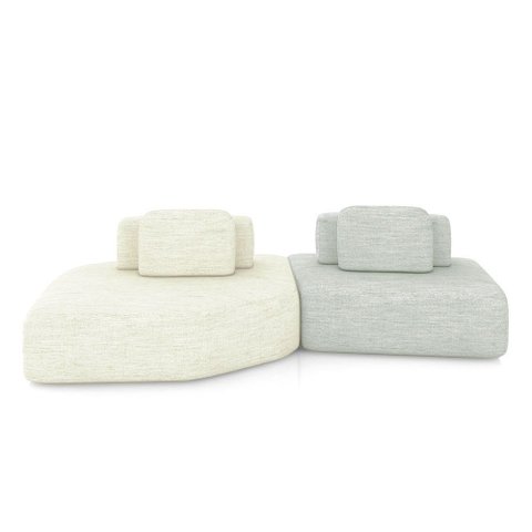 Sofá Ilha Dakota 2 Módulos 310cm Encostos Almofadas Soltas Linho Offwhite/cinza G33 - Gran Belo
