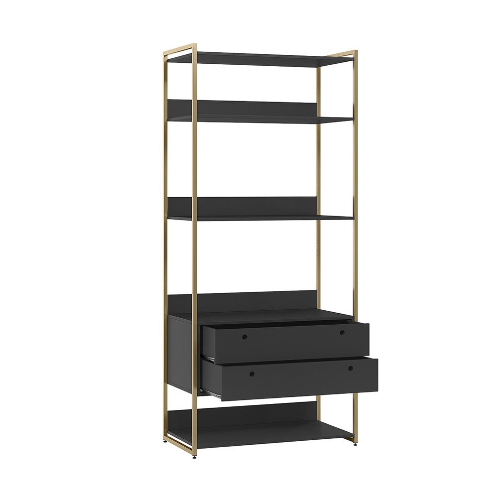 Estante P/ Livros Industrial Olivar 2 Gavetas 5 Prateleiras 89cm - Preto - 3