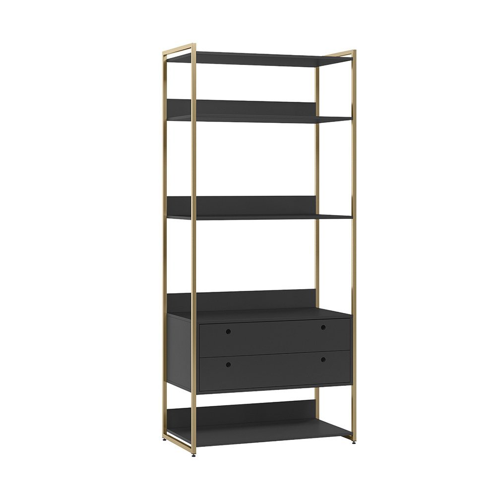 Estante P/ Livros Industrial Olivar 2 Gavetas 5 Prateleiras 89cm - Preto