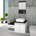 Ver imagem 1 de Gabinete para Banheiro 2 Portas 1 Gaveta com Cuba Q35 e Espelheira Legno 831W Espresso Móveis Branco/Preto Onix
