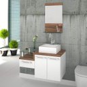 Ver imagem 1 de Gabinete para Banheiro 2 Portas 1 Gaveta com Cuba Q35 e Espelheira Legno 831W Espresso Móveis Branco/Nogal