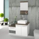 Ver imagem 1 de Gabinete para Banheiro 2 Portas 1 Gaveta com Cuba Q35 e Espelheira Legno 831W Espresso Móveis Branco/Carvalho Dark