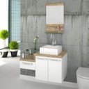 Ver imagem 1 de Gabinete para Banheiro 2 Portas 1 Gaveta com Cuba Q35 e Espelheira Legno 831W Espresso Móveis Branco/Carvalho