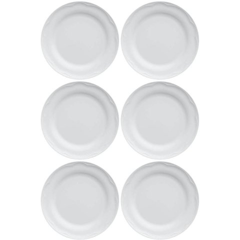 Conjunto 6 Pratos Rasos Porcelana 25cm Branco Relevo Cottage Redondo Germer