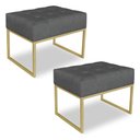 Ver imagem 1 de Kit 02 Puffs Lisa Suede Grafite Base Metálica Industrial Dourado - Pallazio