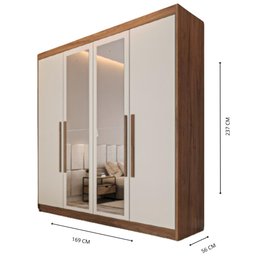 Guarda Roupa 4 Portas Aurora com Espelho Brauna Off White - Móveis Europa - 4